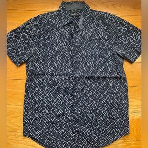 Navy Blue Short Sleeve Button Down with floral pattern